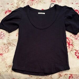 We The Free Black scoop neck puffy sleeve top